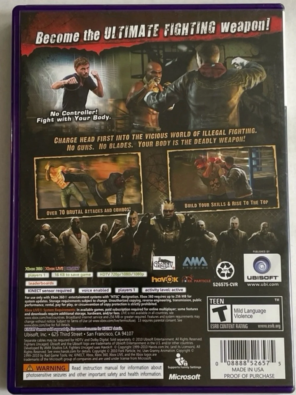 Fighters Uncaged Microsoft Xbox 360, 2010 Kinect Required Complete w/ Manual